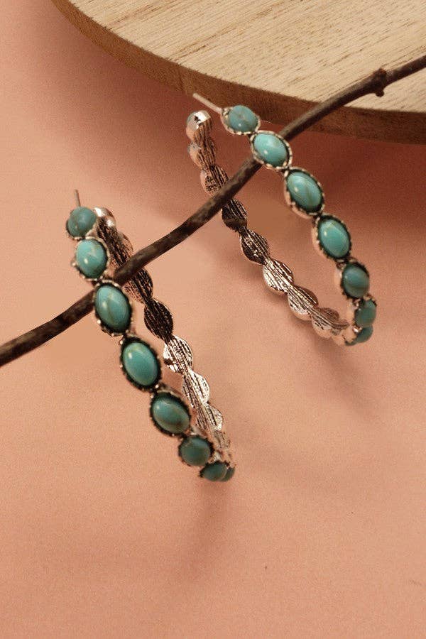 WESTERN TURQUOISE STONE HOOP EARRINGS