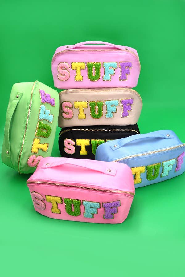 LARGE STUFF OPEN FLAT COSMETIC MAKEUP TRAVEL POUCH -GREEN