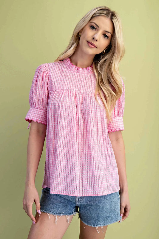 Seersucker Top with Tie Sleeve Details by GiGiO