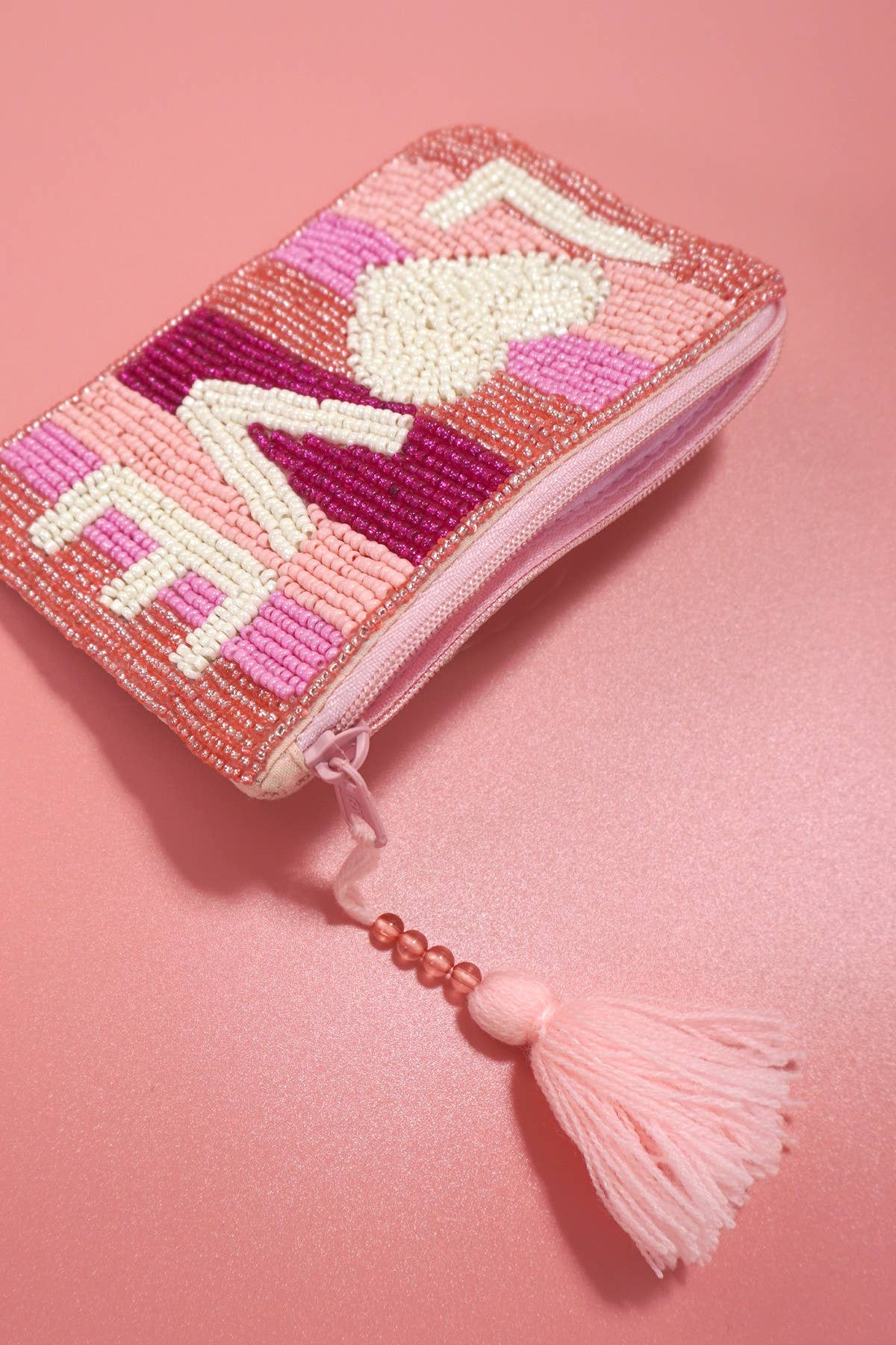 VALENTINE'S DAY LOVE SEED BEAD RAINBOW COIN PURSE | 91CP894: Pink