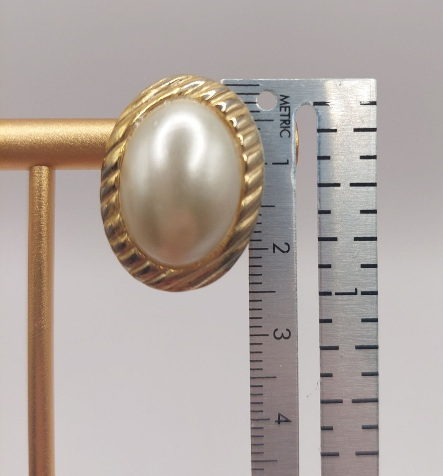 Vintage Faux Pearl & Gold-Tone Post Back Earrings