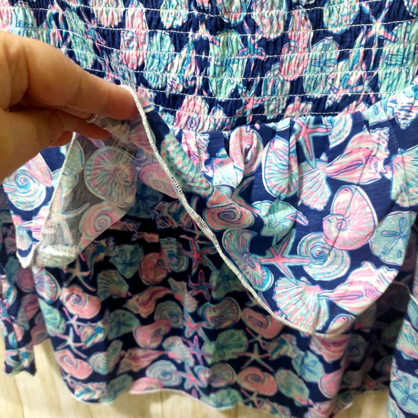 NWT Simply Southern Navy/Pink Shirred Skirt Starfish & Shell Print~Above Knee XL