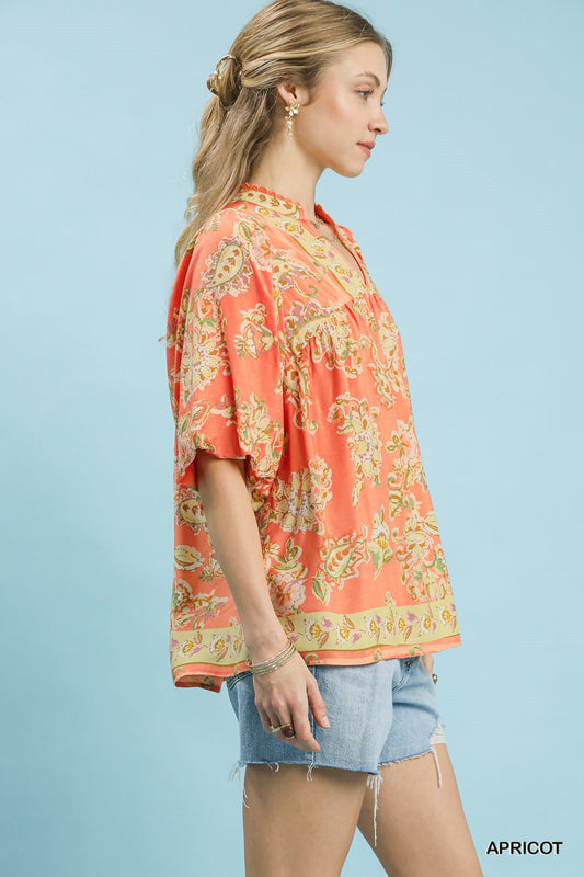 Apricot Floral Print Boho Blouse by Umgee Side View