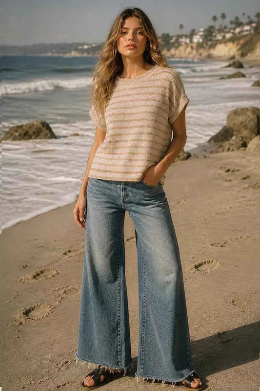 Ash Mocha Raised Rib Striped Top by Zenana