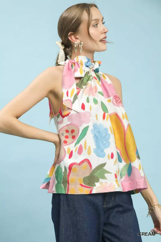 Cream Multi-Color Floral Halter Neck Boho Top by Umgee Side View