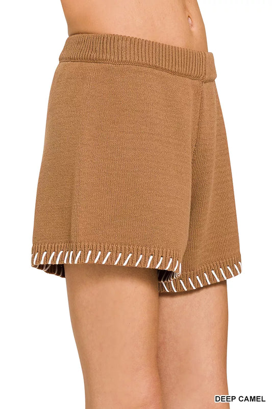 Deep Camel Stitch Detailed Sweater Shorts by Zenana Side View