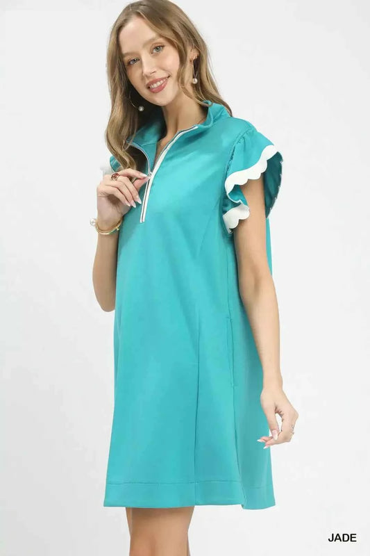 Jade Zip-Neck Flutter Sleeve Dress with Pockets by Umgee Side View