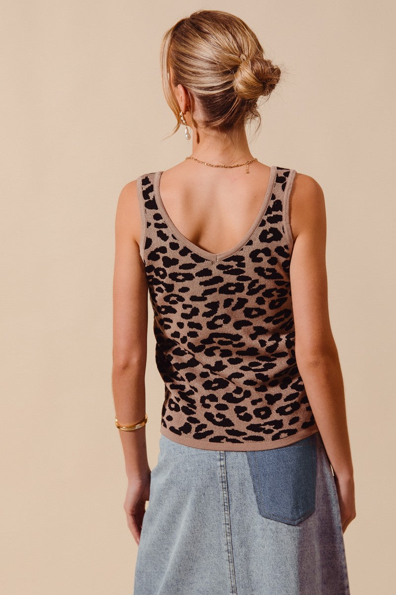 Leopard Knit Lightweight V-Neck Tank Top by So Me Back View