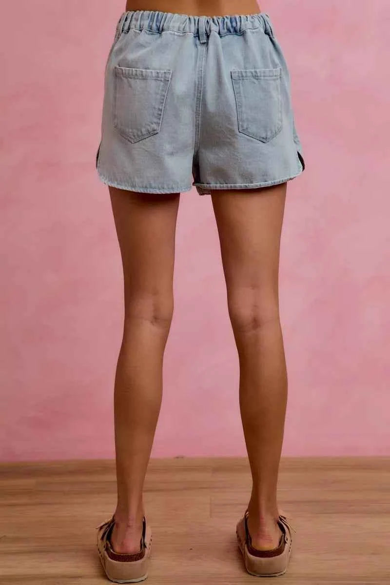 Light Washed Vintage Finish Denim Wrap Skort by So Me