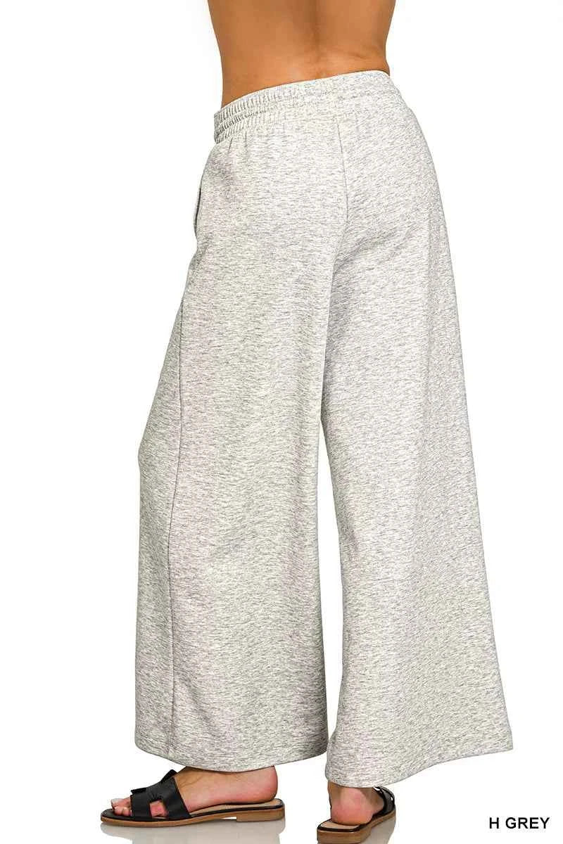 Heather Grey Scuba Drawstring Wide Leg Pants by Zenana