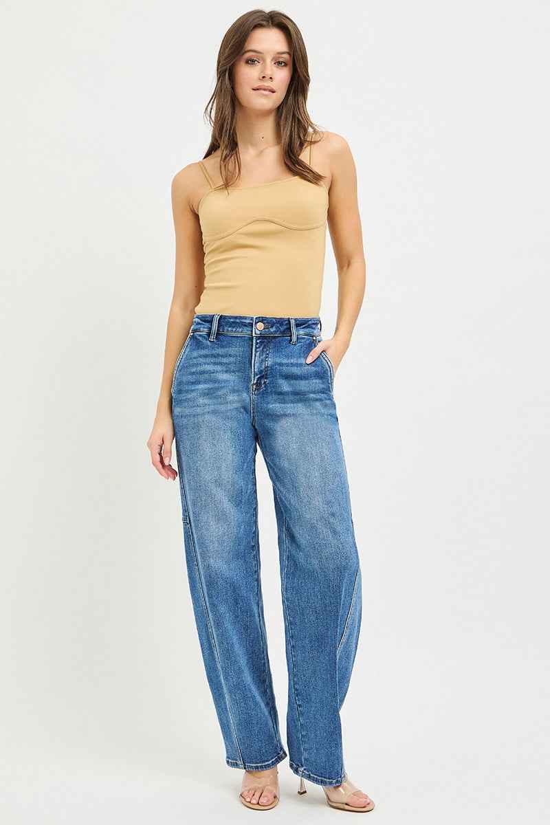 RISEN Medium Wash Slouchy Baggy Jeans Casual Denim