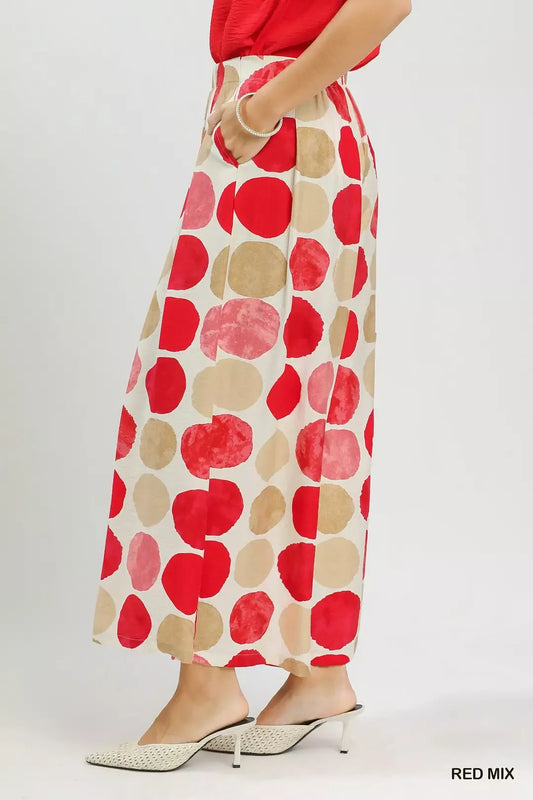 Red Mix Dot Print Wide Leg Pants with Pockets by Umgee Side View