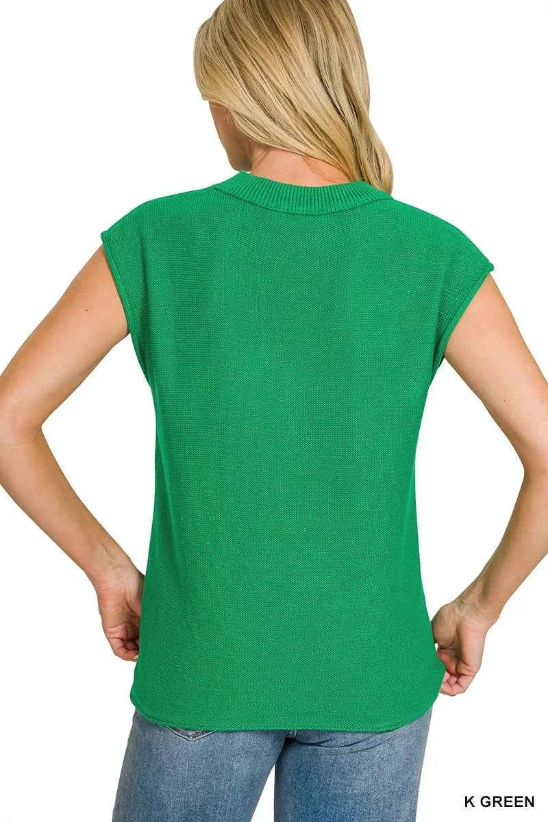 Kelly Green Center Seam Sleeveless Sweater by Zenana