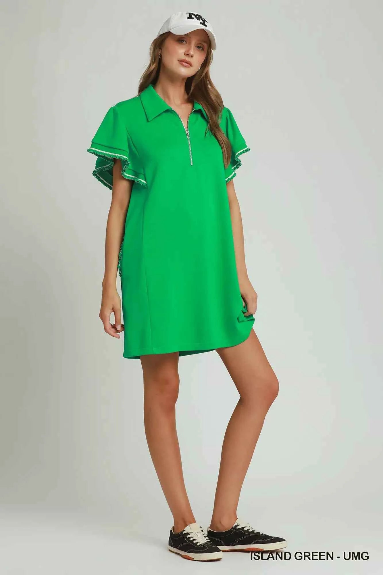 Island Green LuxeKnit Half-Zip Butterfly Sleeve Dress with Pockets by Umgee