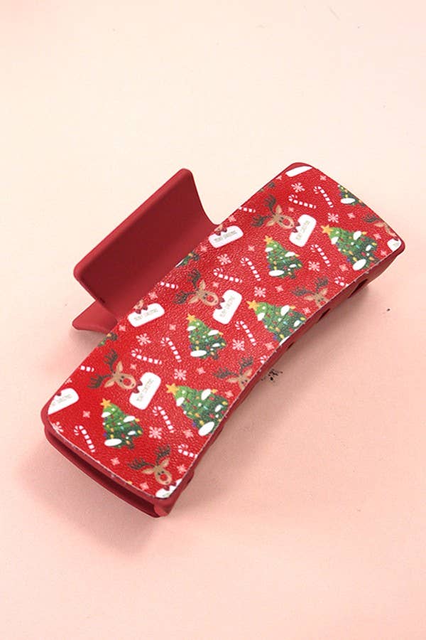 FAUX LEATHER CHRISTMAS HOLIDAY HAIR CLAW PIN