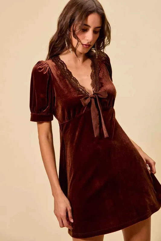 SO ME Velvet Short Sleeves Mini Dress