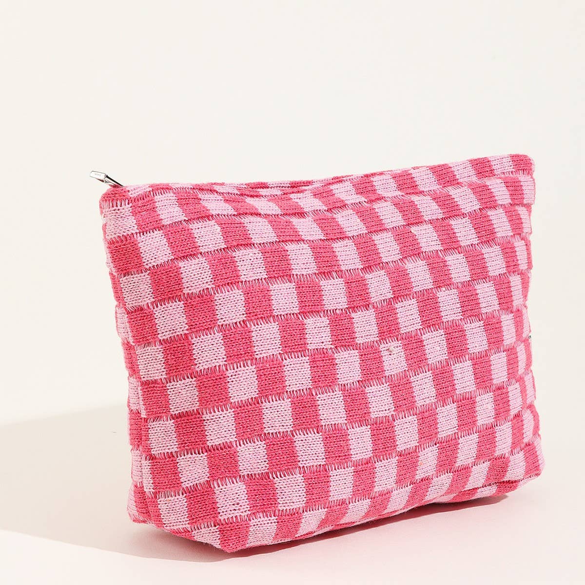TRAVEL CHECKER MAKEUP COSMETIC POUCH BAG | 40P528: HOT PINK