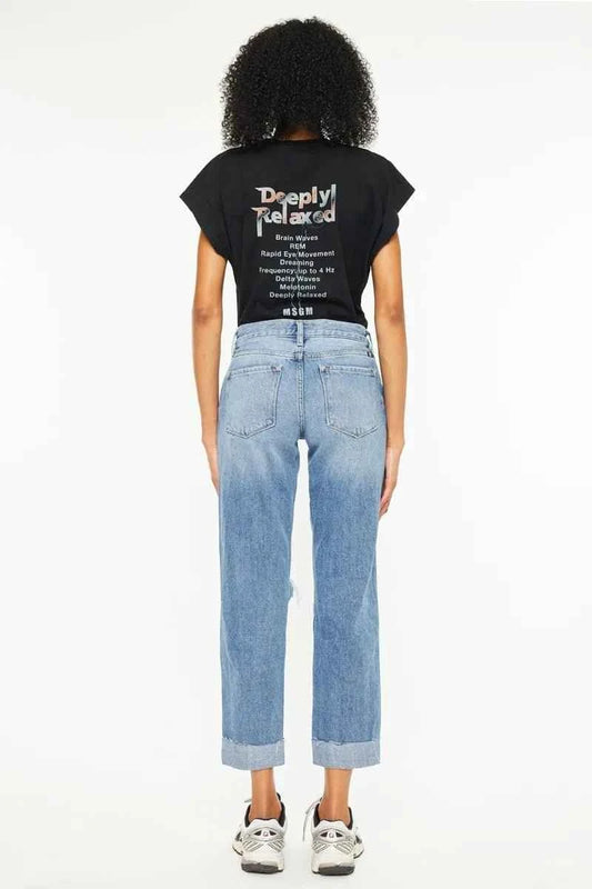 Mid Rise Distressed Boyfriend Fit Jeans