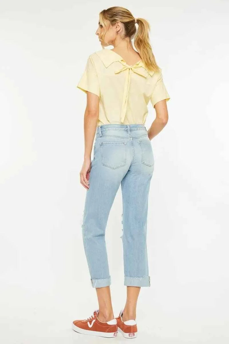 Mid Rise Distressed Boyfriend Jeans