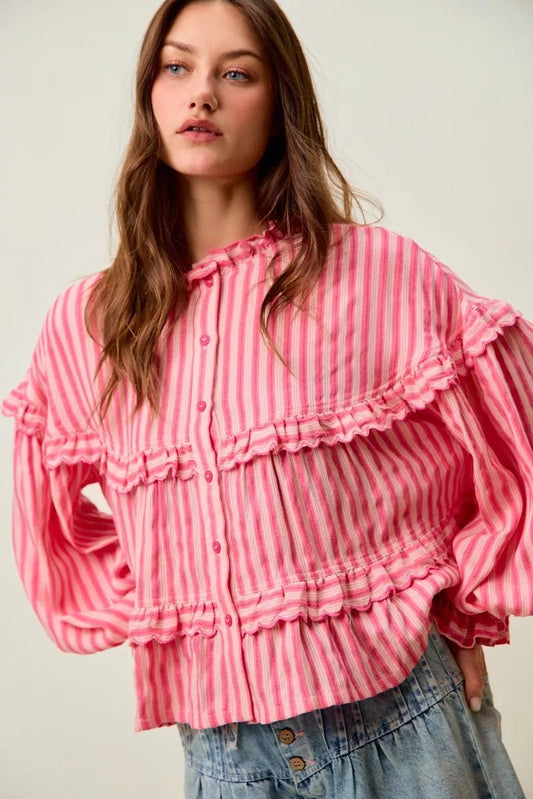 Women's Fushia Variegated Stripe Reversible Flowy Boho Blouse by So Me - What Lala Loves