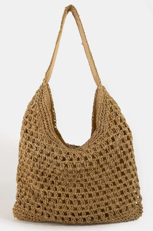 Women's Intricate Straw Weave Large Shoulder Bag By Fame - What Lala Loves