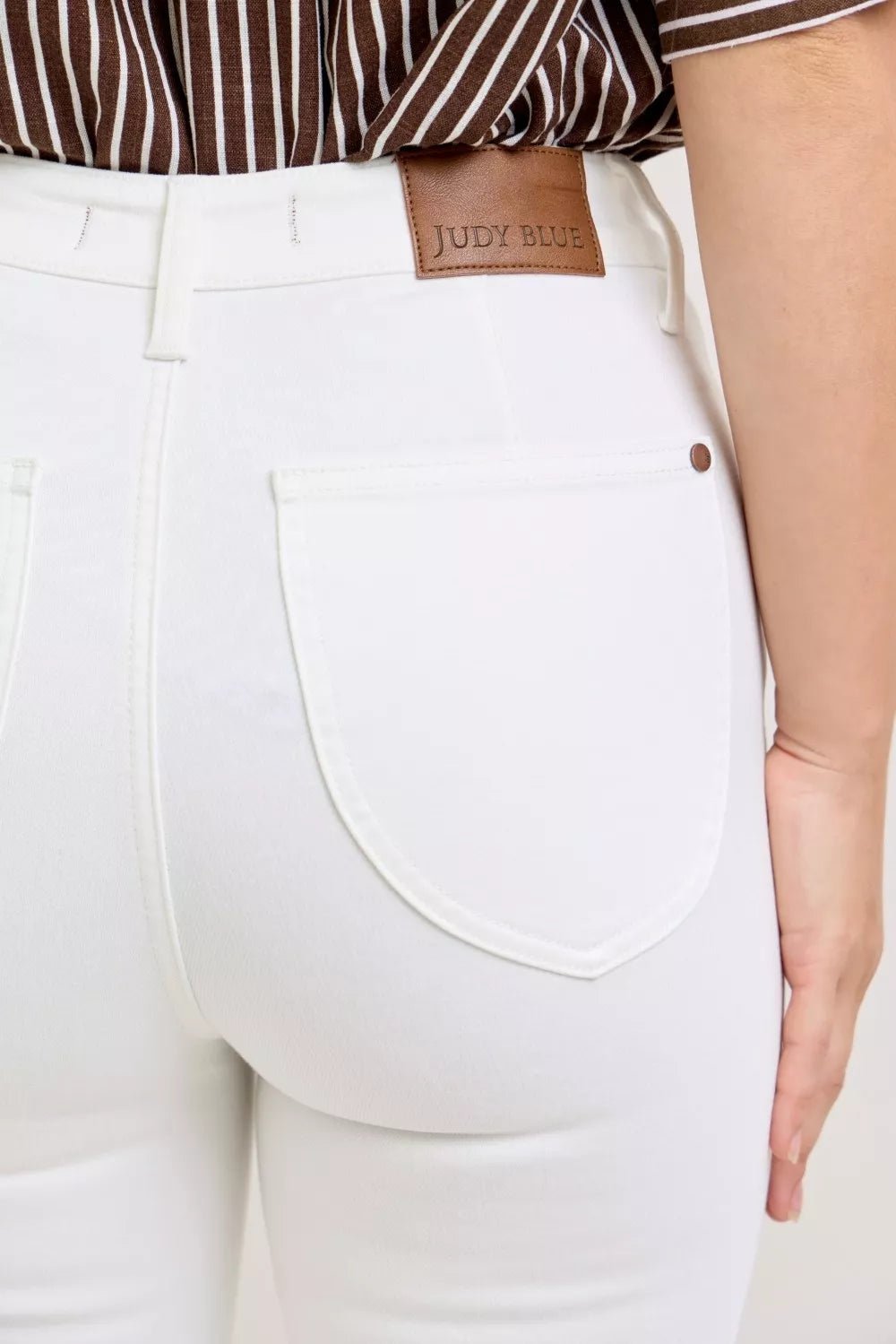 Women's White High Waist Extended Waistband Capri Pants with Spade Pockets by Judy Blue - What Lala Loves