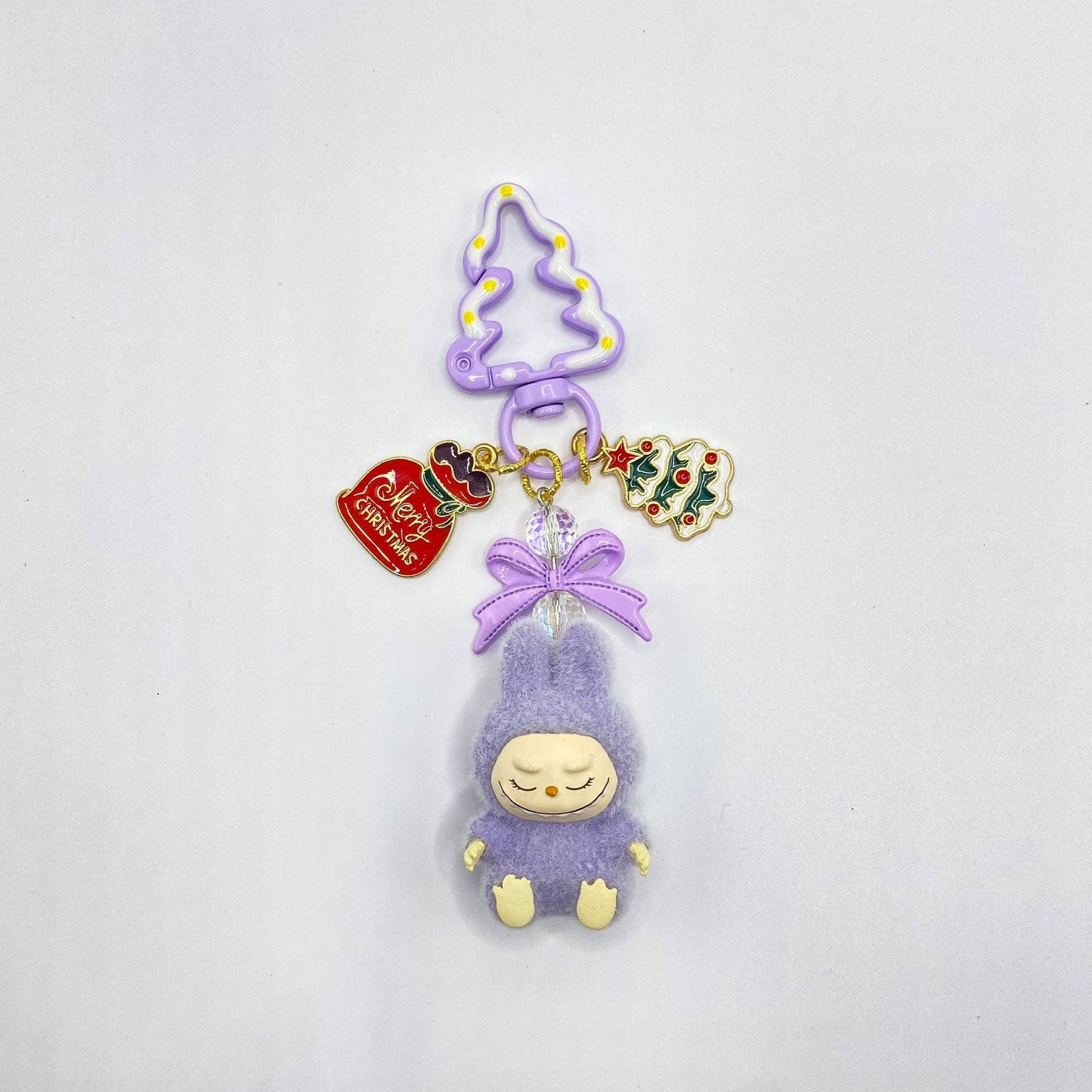 Christmas flocking mini Labubu keychain bag pendant: Pink