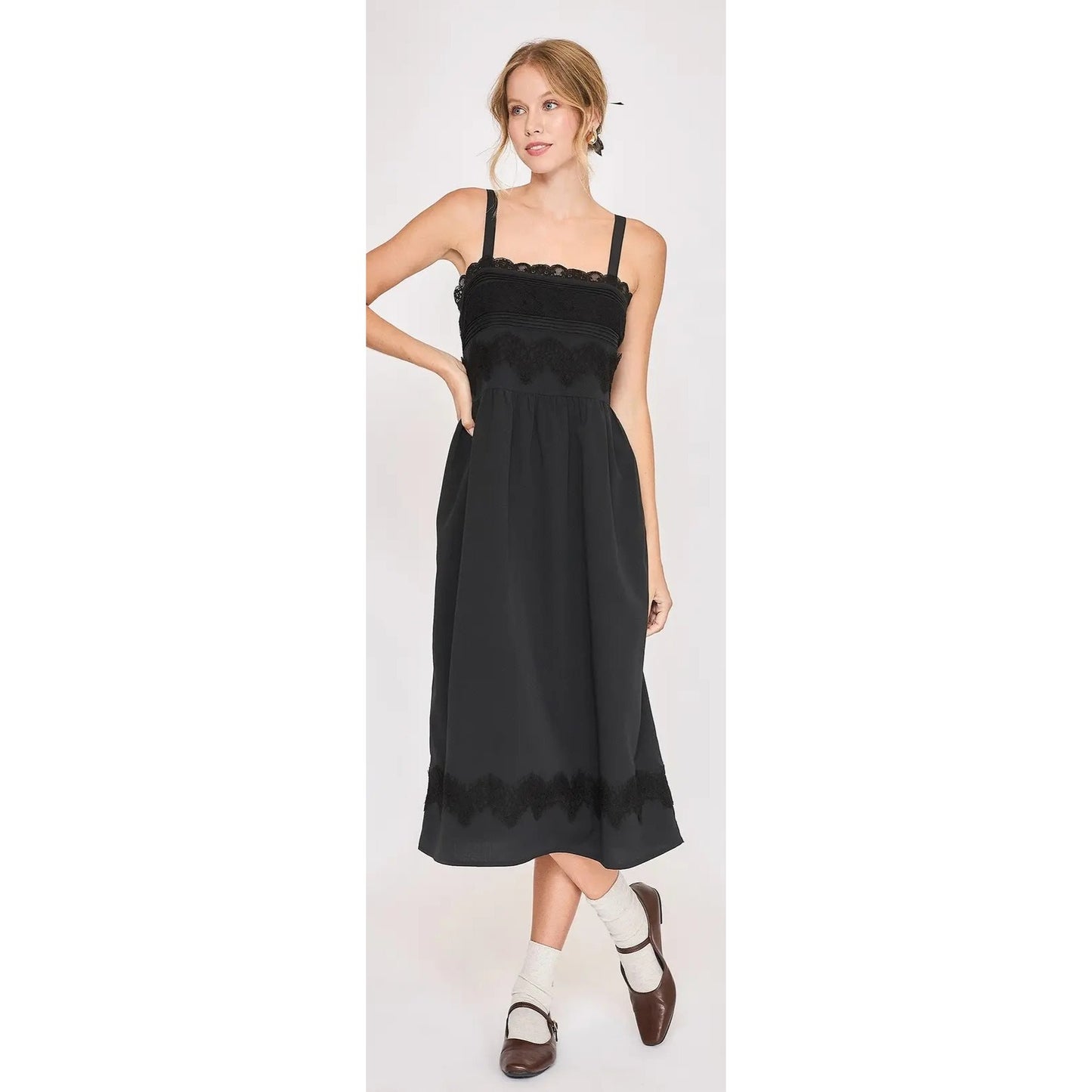 Umgee Black Sleeveless Midi Dress W/ Lace Applique