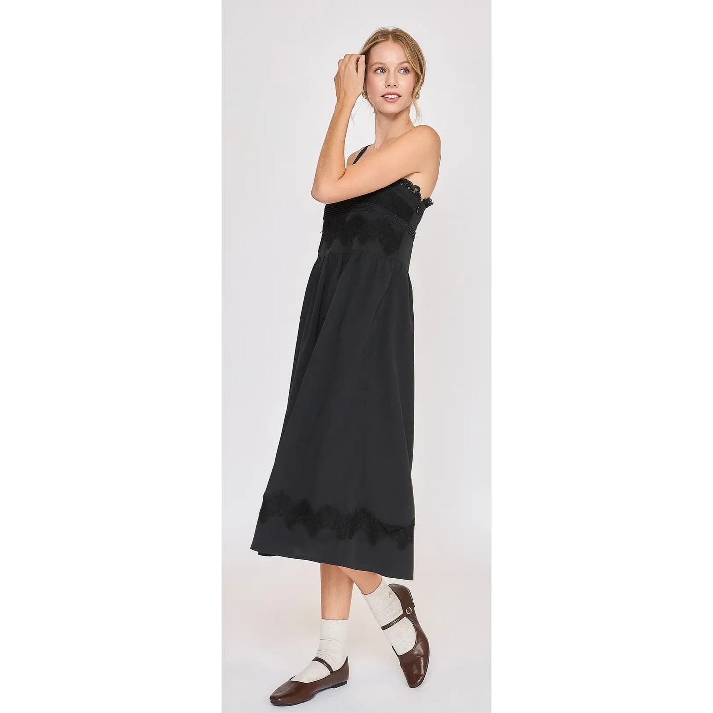 Umgee Black Sleeveless Midi Dress W/ Lace Applique