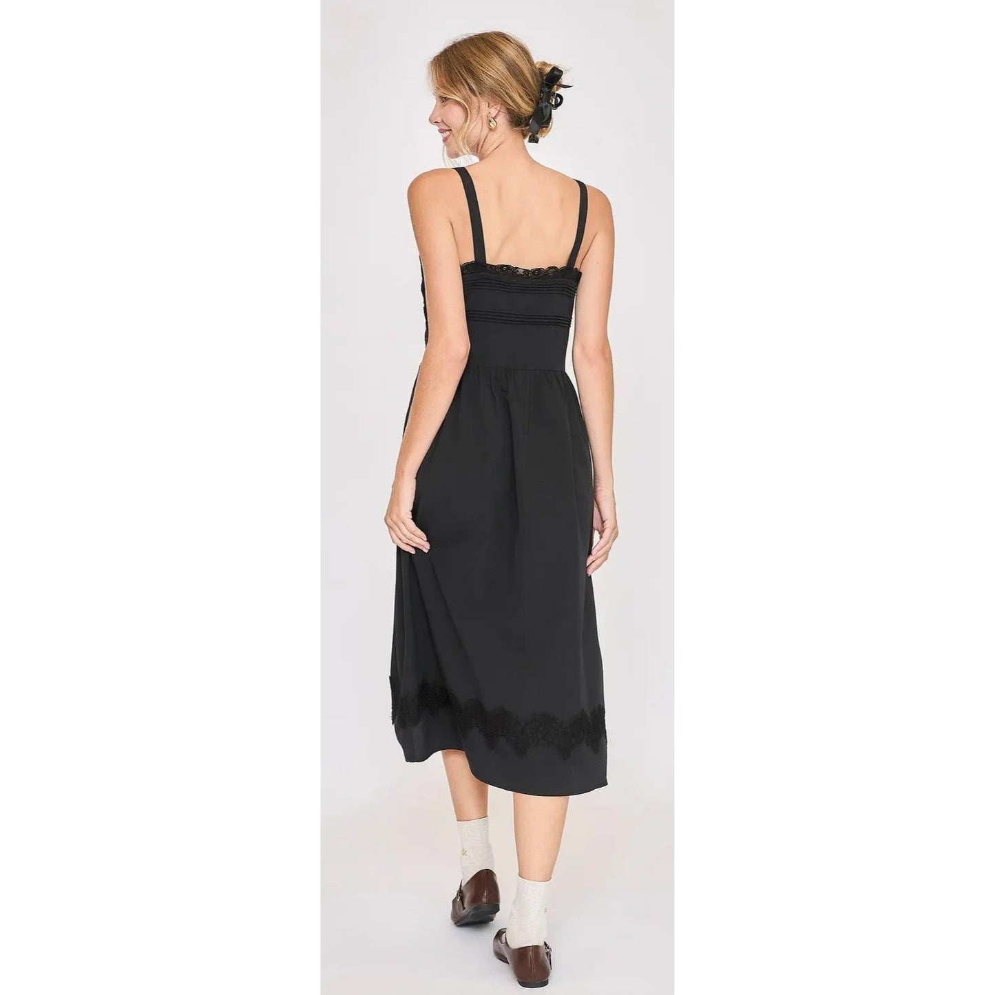 Umgee Black Sleeveless Midi Dress W/ Lace Applique