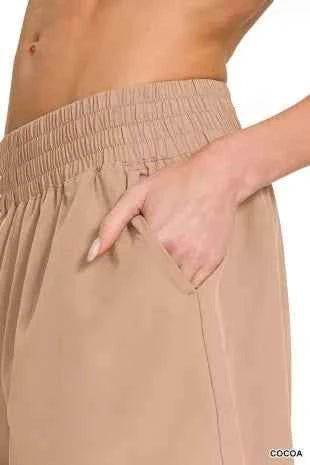 Cocoa Brown Woven Shorts with Pockets by Zenana