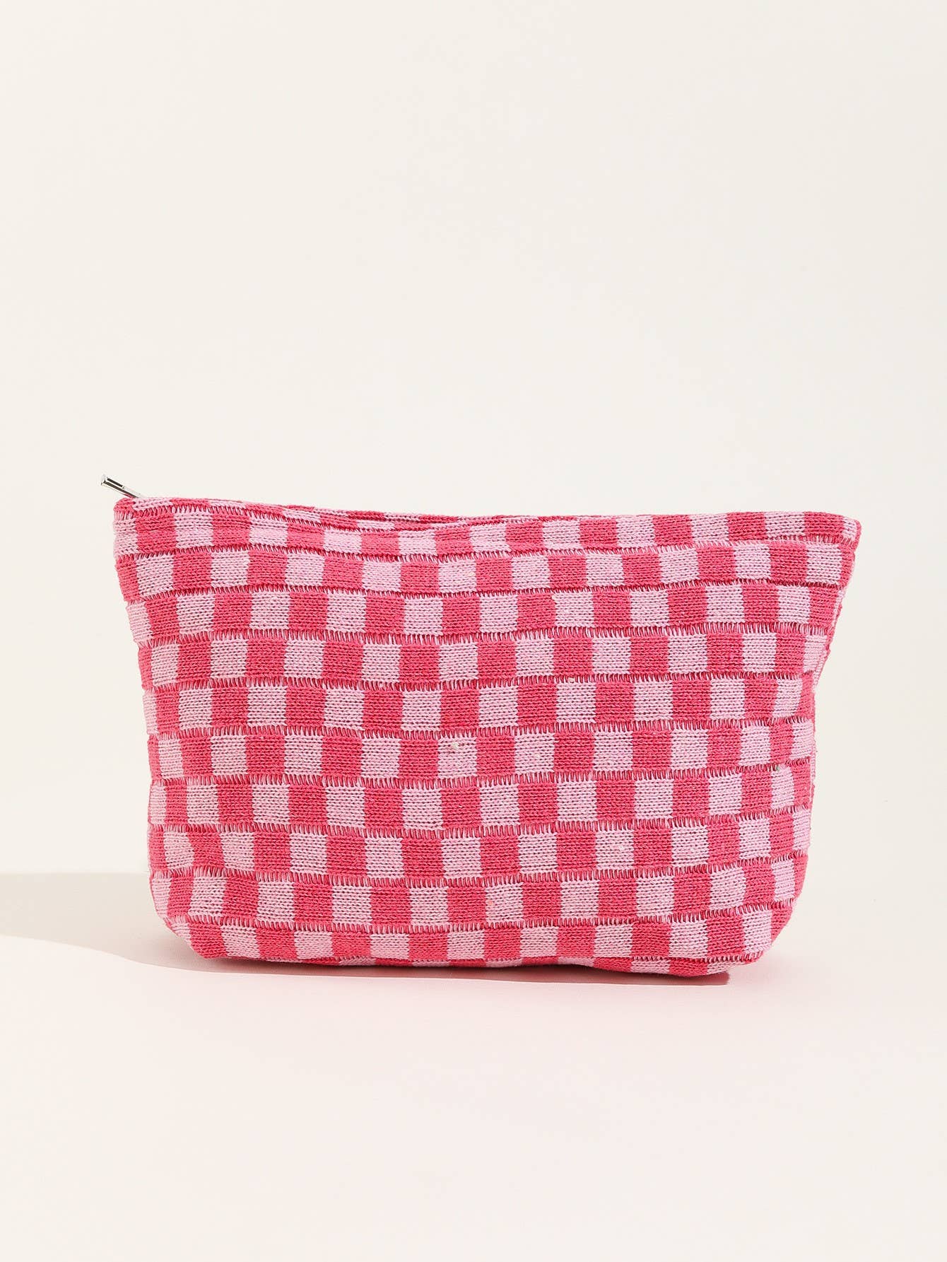 TRAVEL CHECKER MAKEUP COSMETIC POUCH BAG | 40P528: HOT PINK