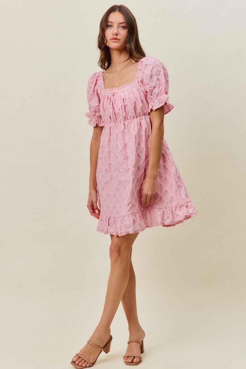 Pink Texture Woven Ruching On Bust Mini Dress by So Me
