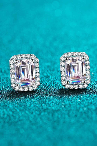 1 Carat Moissanite 925 Sterling Rhodium-Plated Square Stud Earrings