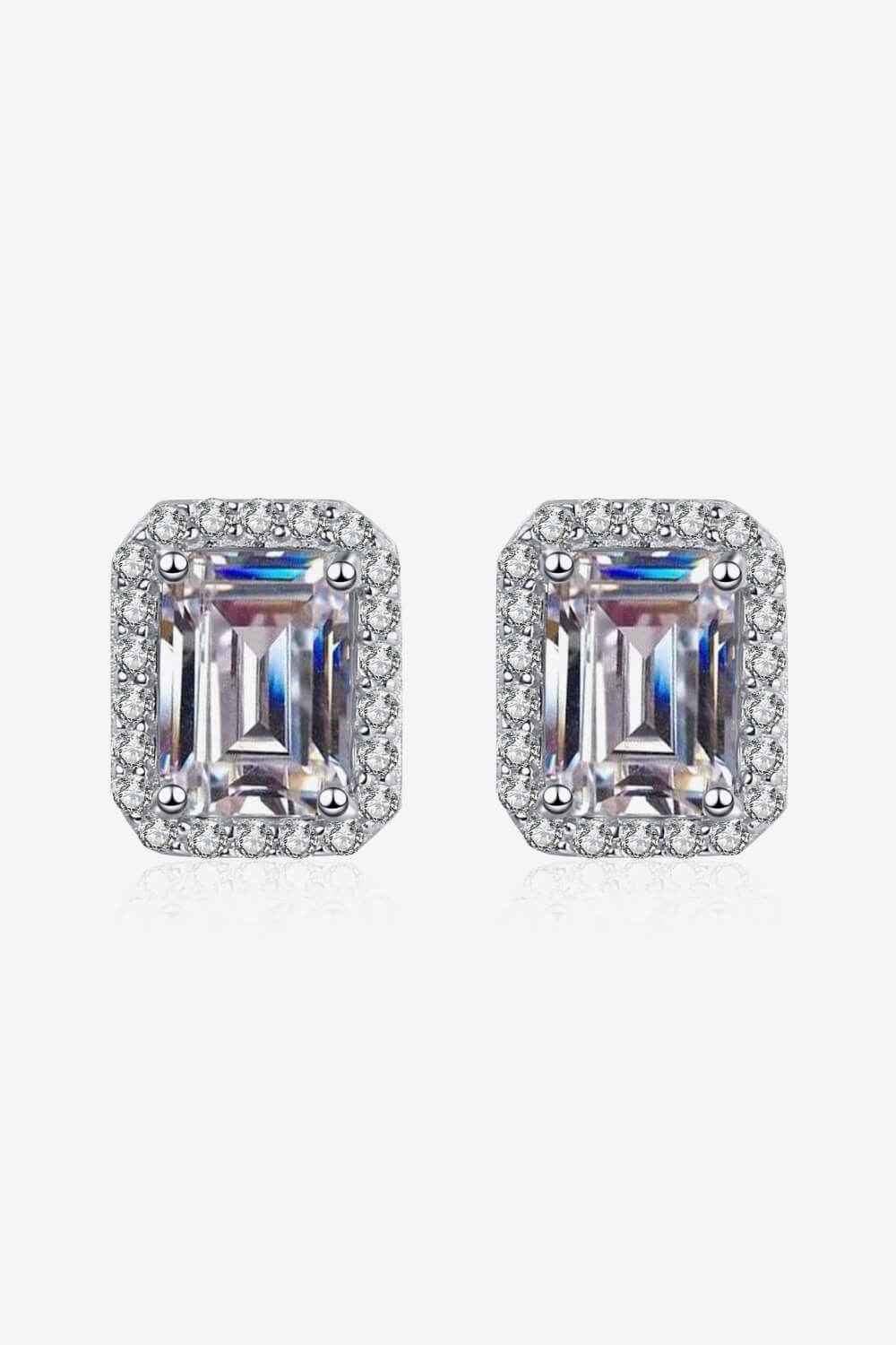 1 Carat Moissanite 925 Sterling Rhodium-Plated Square Stud Earrings