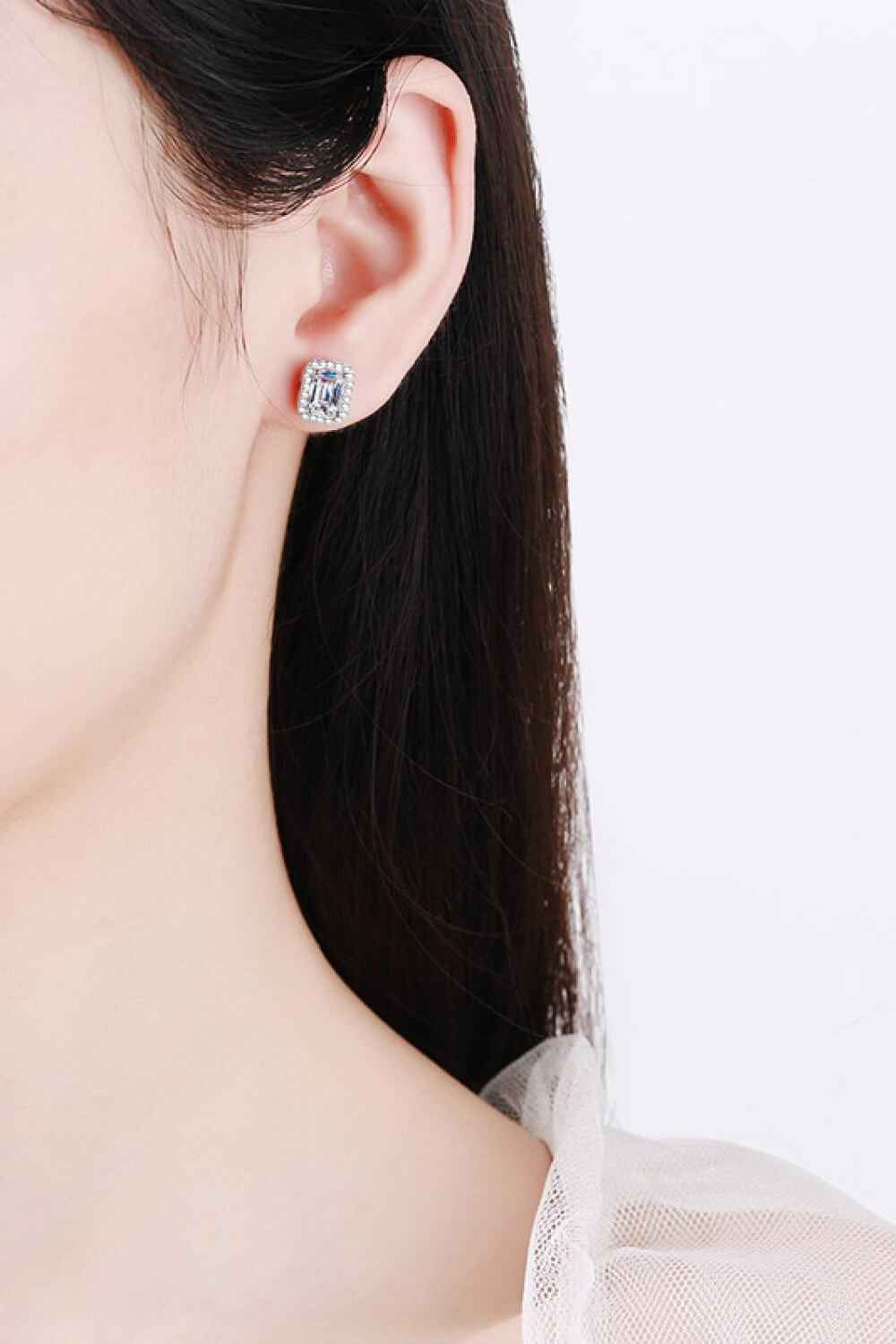 1 Carat Moissanite 925 Sterling Rhodium-Plated Square Stud Earrings