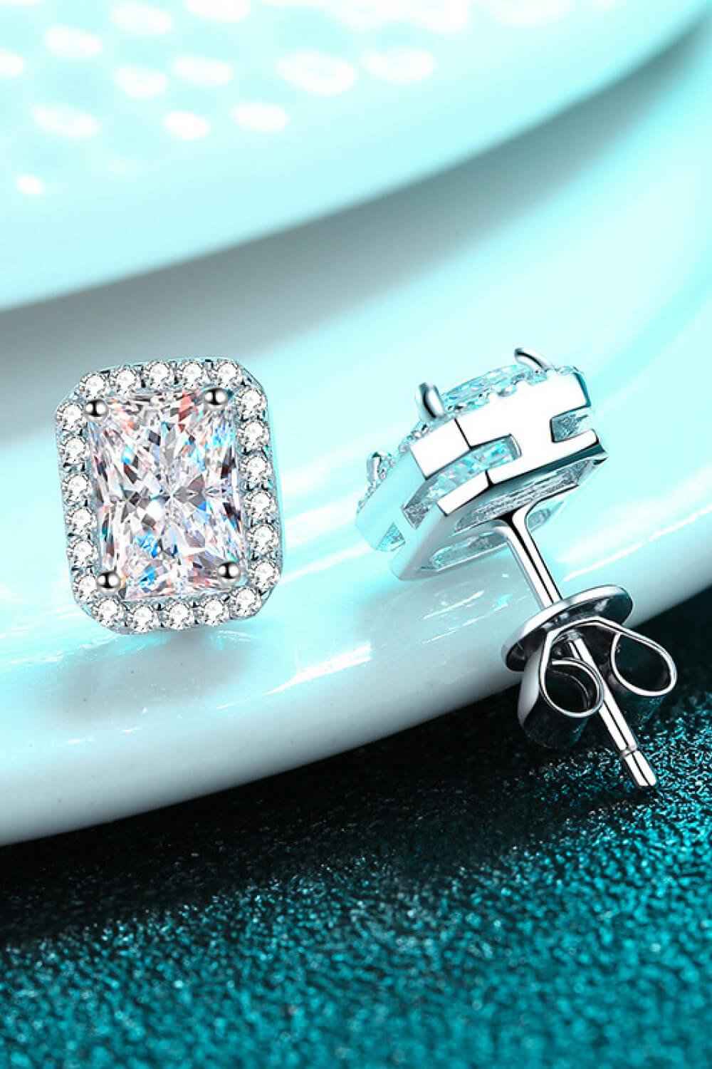 1 Carat Moissanite 925 Sterling Rhodium-Plated Square Stud Earrings