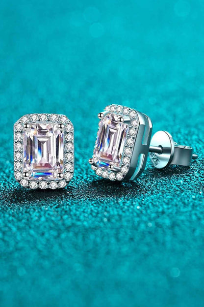 1 Carat Moissanite 925 Sterling Rhodium-Plated Square Stud Earrings