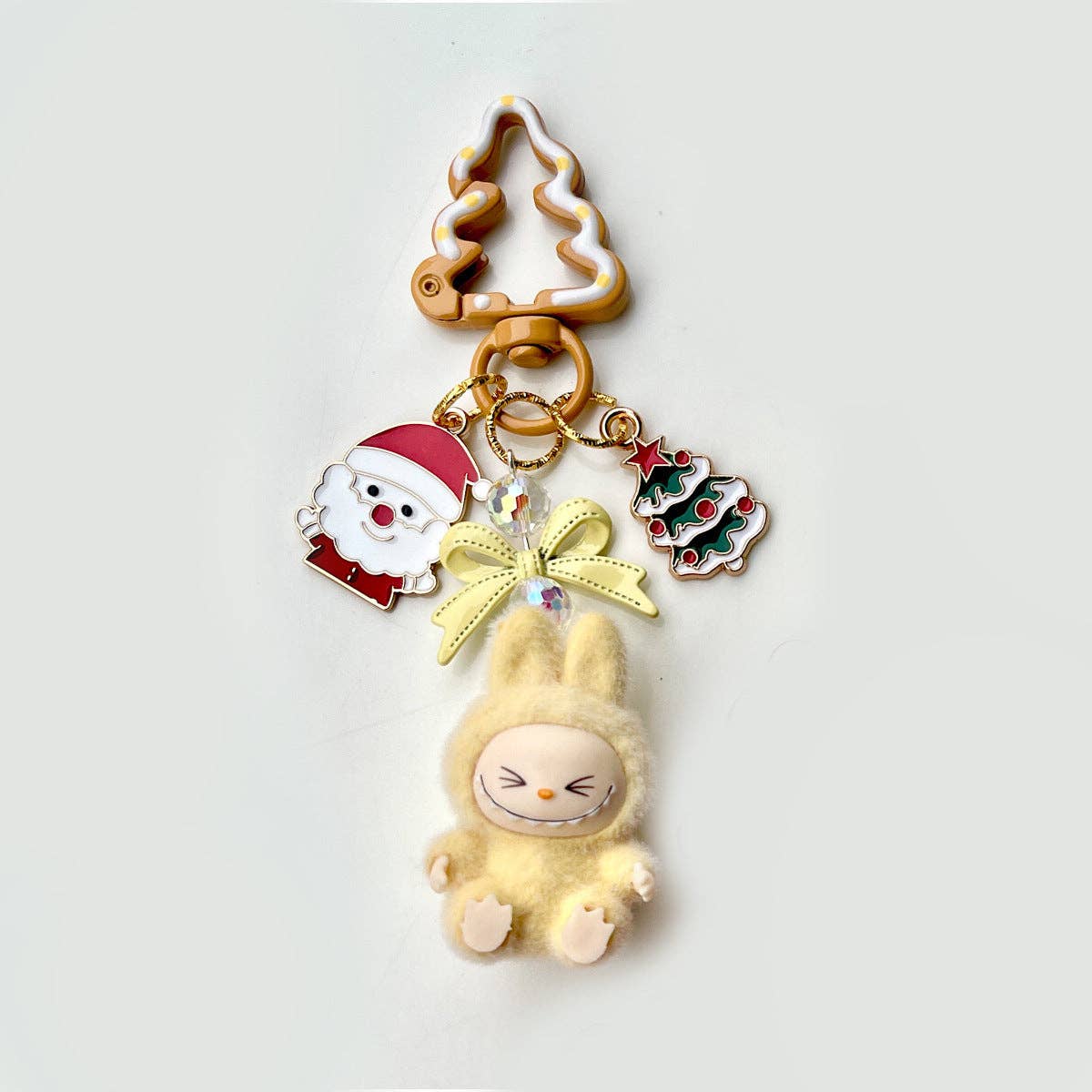 Christmas flocking mini Labubu keychain bag pendant: Pink