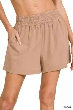 Cocoa Brown Woven Shorts with Pockets by Zenana