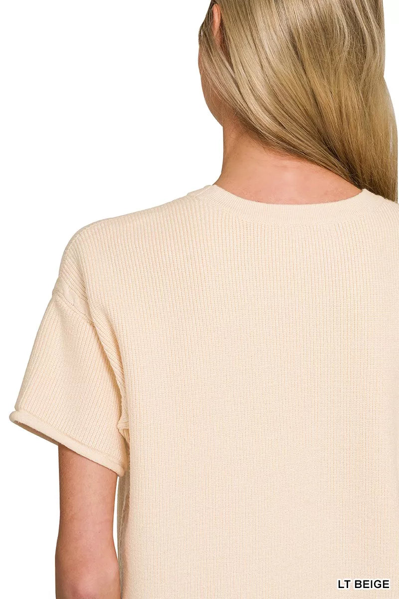Light Beige Viscose Round Neck Top & Pants Set by Zenana