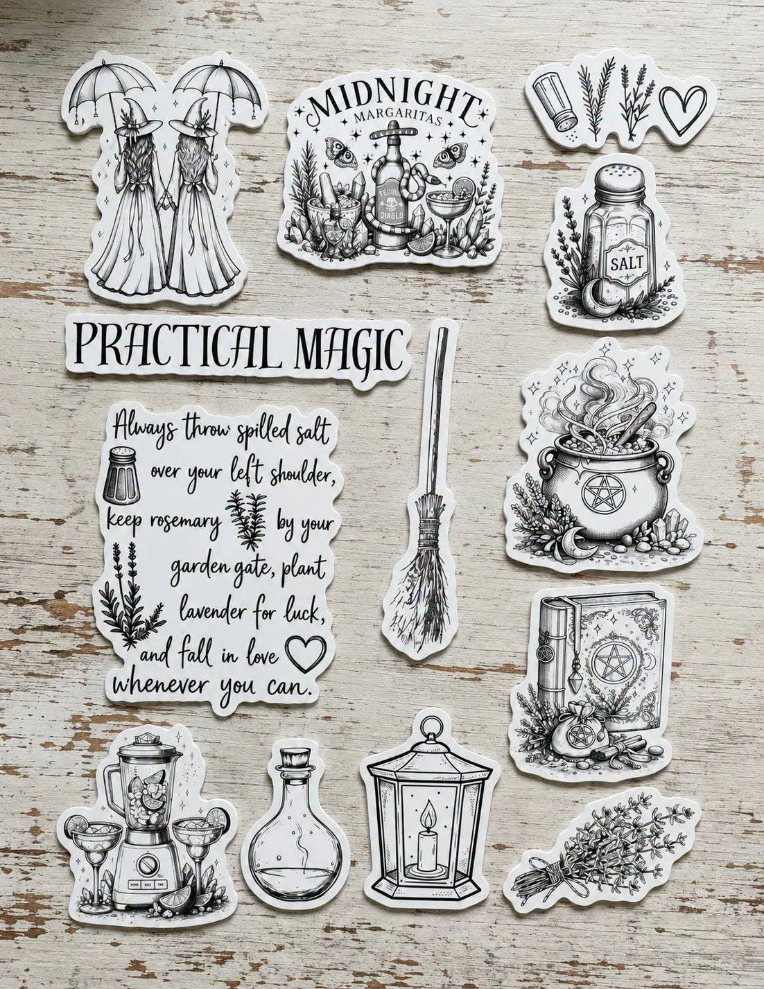 Practical Magic color-your-own sticker kit with illustrated stickers and colored pencils