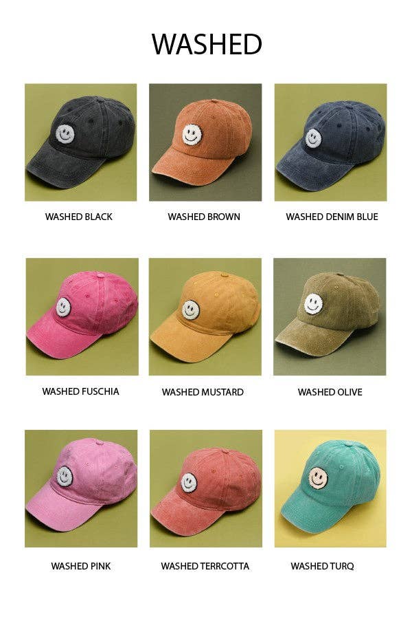 WASHED SHERPA HAPPY FACE BASEBALL CAP