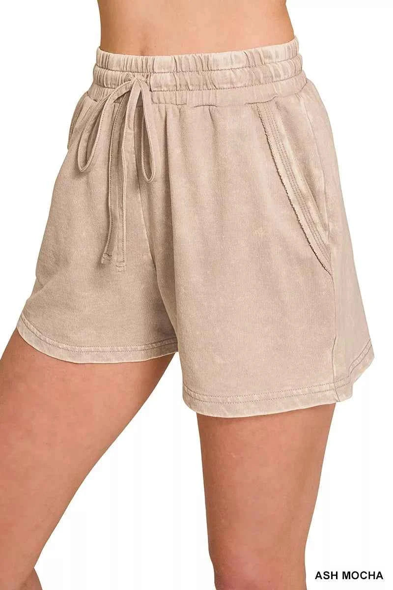 Ash Mocha French Terry Acid Washed Relaxed Top & Short Set | Zenana