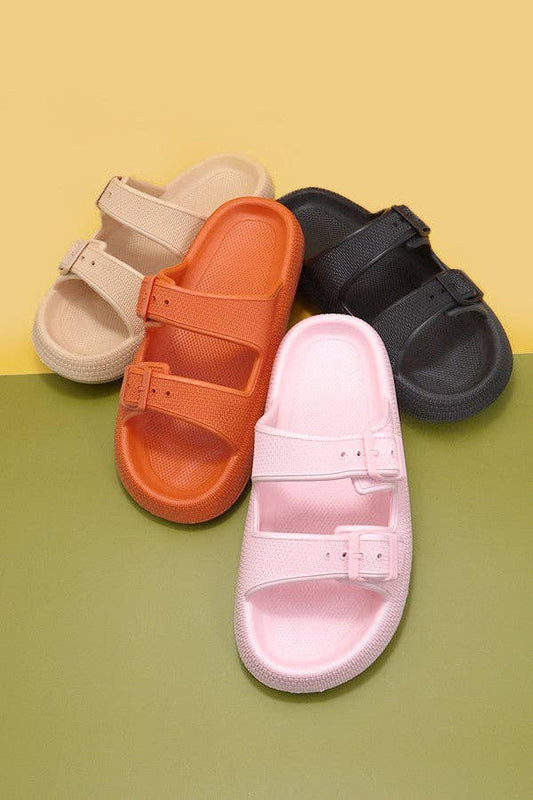 EVA DOUBLE STRAP OPEN TOE SLIDE SANDALS SLIPPERS