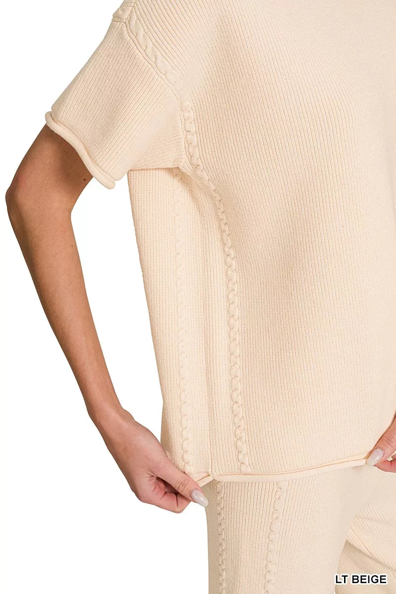 Light Beige Viscose Round Neck Top & Pants Set by Zenana