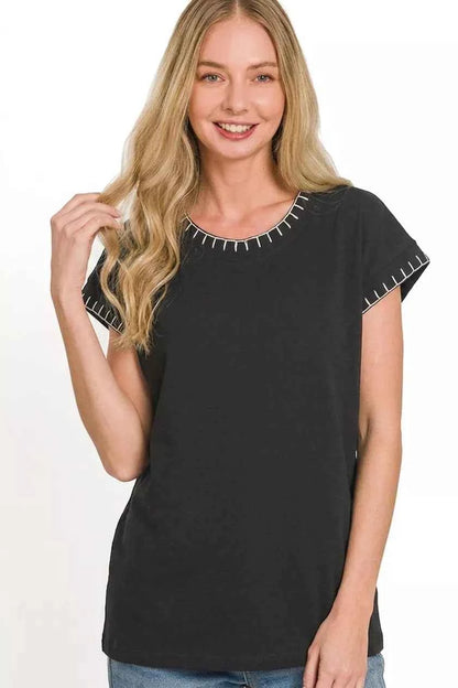 Black Stitch Detailed Oversize Top by Zenana