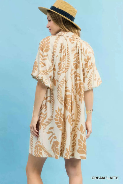 Umgee Leafy Ogee Print Mini Dress