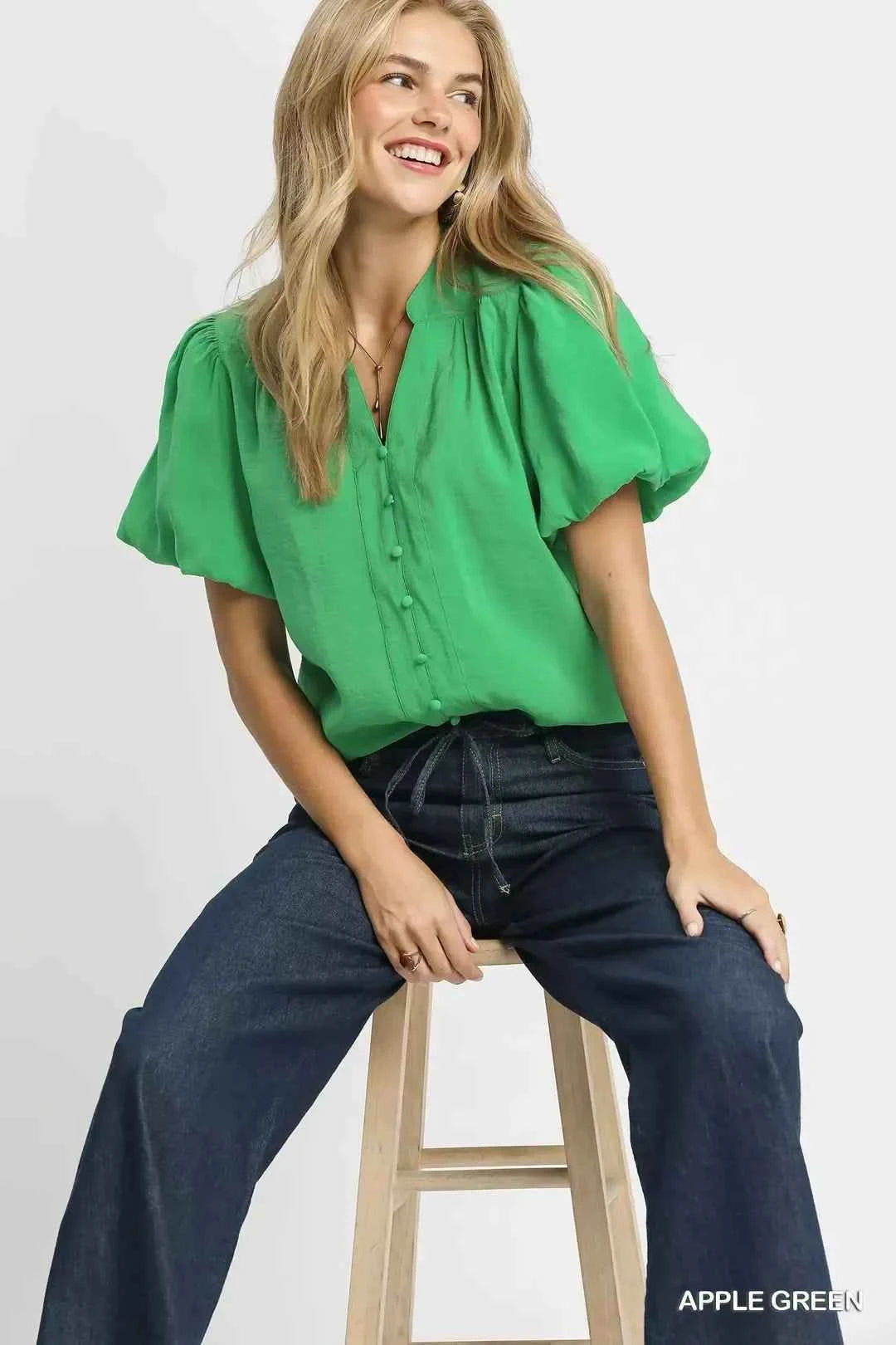 Umgee Button-Down Puff Sleeve Shirt