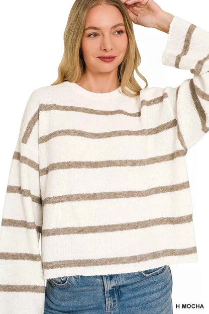 Zenana Wool Blend Striped Sweater